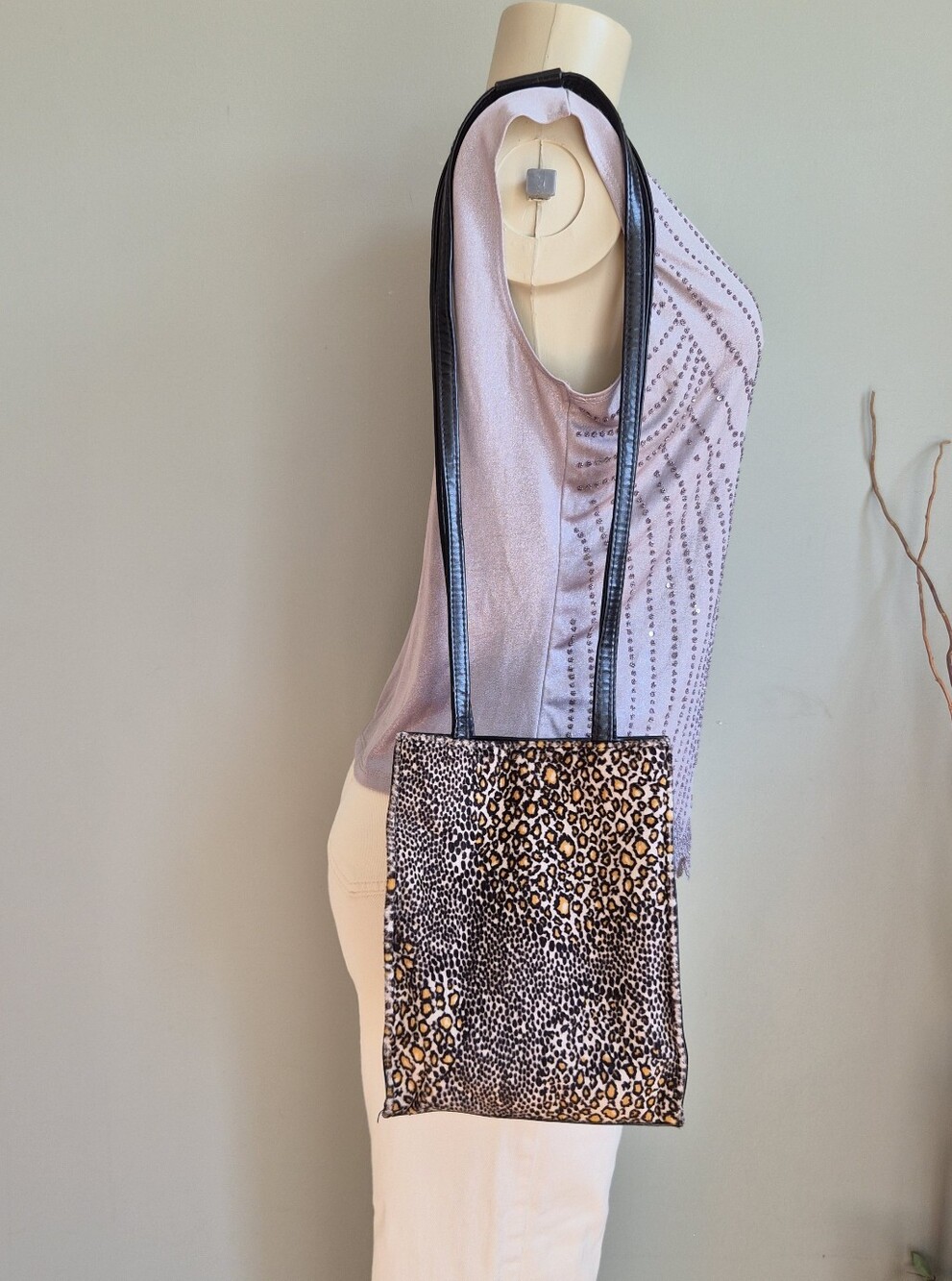 Leopard Print Tote Bag with Black Straps
